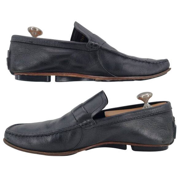 Gucci Italy Black Leather Luxury Driving Loafers Men 7.5 Dress Shoes Side Buckle - Picture 6 of 11